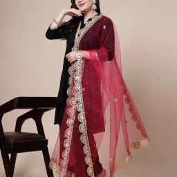 clora creation Women Embellished Net Dupatta image 1