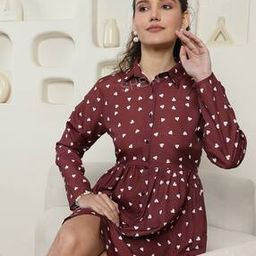 Shein Casual Novelty Print Full-length Flared Hem Shirt Dress-image-37