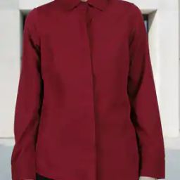 Shein Spread Collar Cuffed Sleeves Curved Hem Shirt-picture-18