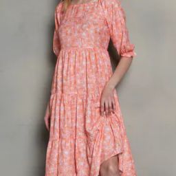 Shein Knee Length Puff Sleeves Floral Print Tiered Dress-image-17