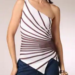 Shein One Shoulder Textutred Abstract Print Top-image-23