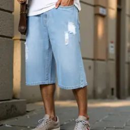 Shein Street Mid Calf Length Distressed Loose Fit Denim Shorts-image-87