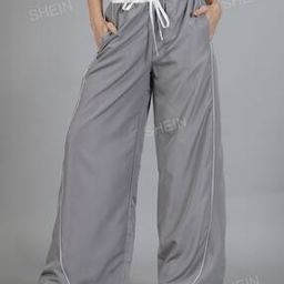 Shein Casual Wide Leg Track Pants with Side Contrast Piping & Pockets-picture-15