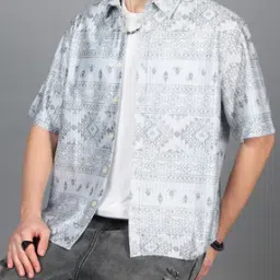 Shein Spread Collar Tribal Print Textured Shirt-image-31