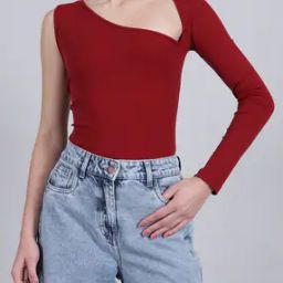Shein One Shoulder Full Sleeves Bodysuit-image-87