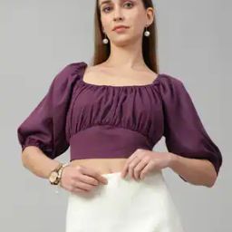Shein Elegant Square Neck Puff Sleeves Ruched Top with Back Tie-Knot-image-17