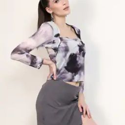Shein Envelope Neck Abstract Print Fitted Crop Top-image-92