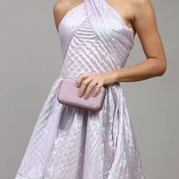 Shein Tie-Up Halter Neck Textured Shimmer Skater Dress-image-10