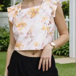 Shein Ruffled Cap Sleeves Floral Print Fitted Short Top-image-42