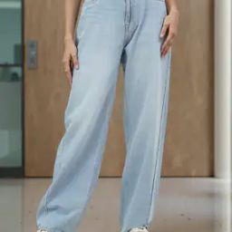 Shein Full Length High Rise Mid Wash Baggy Jeans-image-80
