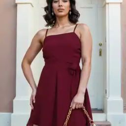Shein Party Square-Neck Strappy Sleeves Flared Hem Mini A-Line Dress-image-1