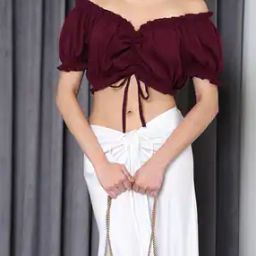 Shein Party Off Shoulder Puff Sleeve Ruched Front Crop Top-image-22