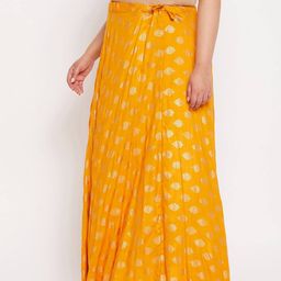clora creation plus Printed Flared Skirt with Drawstring Closure image 2