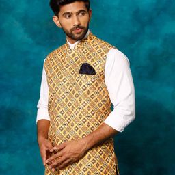vastramay Geometric Print Nehru Jacket with Welt Pocket image 2