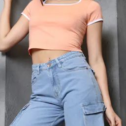 Shein Scoop Neck Cap Sleeves Fitted Crop Tshirt-image-91