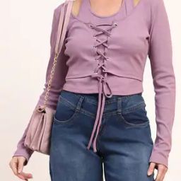 Shein Halter Neck Ribbed Front Lace-Up Layered Top-image-41