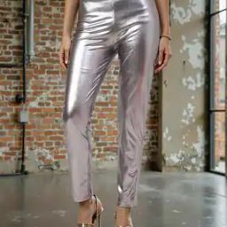 Shein Party Wide Waistband Shimmer Super Skinny Pants-image-4