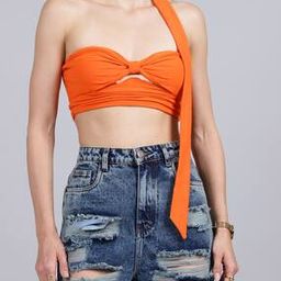 Shein Bold Strapless Front Knot Crop Length Tube Fitted Top-image-13