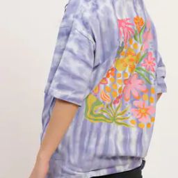 Shein Drop Shoulder Floral Print Tie & Dye Oversized Fit Crew Tshirt-image-109