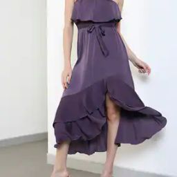 Shein Party Strapless Cinched Waist Ruffled Midi Layered Dress-image-26