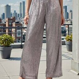 Shein Party Full Length Elasticated Waist Sequined Palazzo-image-70