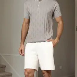Shein Short Sleeve Textured Ribbed Hem Polo Tshirt-image-111