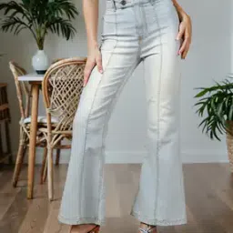 Shein High Rise Button Detail Mid Wash Panelled Jeans-image-3