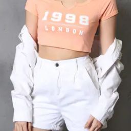 Shein Cap Sleeves Typographic Chest Print Fitted Tshirt-image-94