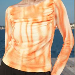 Shein Boat Neck Full Sleeve Side Ruched Tie & Dye Fitted Top-image-42