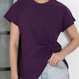 Shein Casual Extended Sleeve Asymmetric Hem Top with Twisted Side Detail-image-39