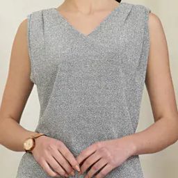 Shein Medium Length Strappy Sleeves Silver Relaxed Fit Top-image-4