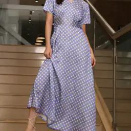 Shein Puff Sleeves Polka-Dot Print Fit & Flare Dress-image-87