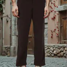 Shein Full Length Ribbed Coffee Flared Fit Trousers with Pockets-image-52