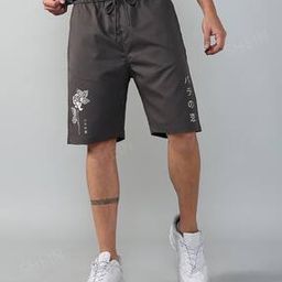 Shein Casual Knee Length Typographic Print Track Shorts-picture-43