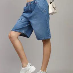 Shein Knee Length Denim Shorts with Pockets-image-14