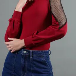 Shein Full Cuffed Sleeves Mesh Panelled Bodysuit-image-49