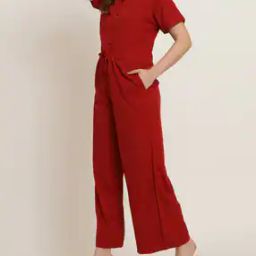 Shein Spread Collar Short Sleeve Button Front Jumpsuit-image-20