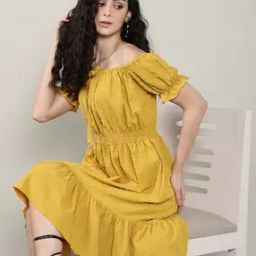 Shein Casual Swiss-Dot Pattern Off Shoulder Front Tie-Up Empire Dress-2
