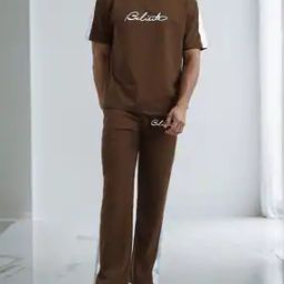 Shein Drop Shoulder Typographic Print Tshirt With Track Pants-image-49