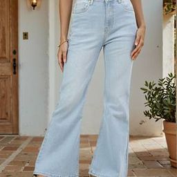Shein Full Length High Rise Mid Wash Bootcut Jeans-image-84