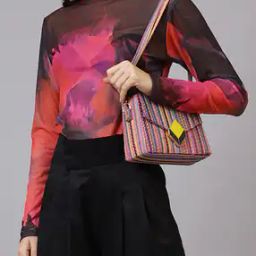 Shein High Neck Tie & Dye Print Semi-Sheer Mesh Top-image-59