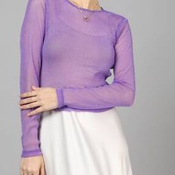Shein Full Sleeve Shimmer Mesh Sheer Short Top-image-5