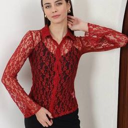 Shein Casual Medium Length Full Sleeve Lace Sheer Shirt-image-64