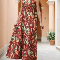 Shein Elegant Smocked Back Floral Print Ruched Tiered Dress-image-29