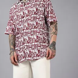Shein Button-Down Short Sleeve Abstract Print Shirt-image-13