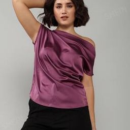 Shein Party Medium Length One Shoulder Asymmetrical Sleeves Top-image-17