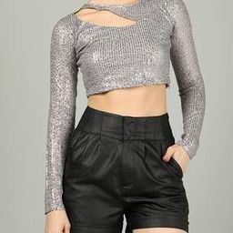 Shein Party Shoulder Cut-Out Mesh Sleeves Sequined Slim Fit Blouse Top-picture-41