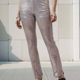 Shein Party High Rise Sequins Semi Sheer Boot Fit Pants-image-60