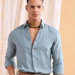 Men Dobby Slim Fit Striped Resortwear Shirt-image-7