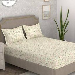 220 TC Floral Print Fitted King-Size Bedsheet with Pillow Covers-image-90